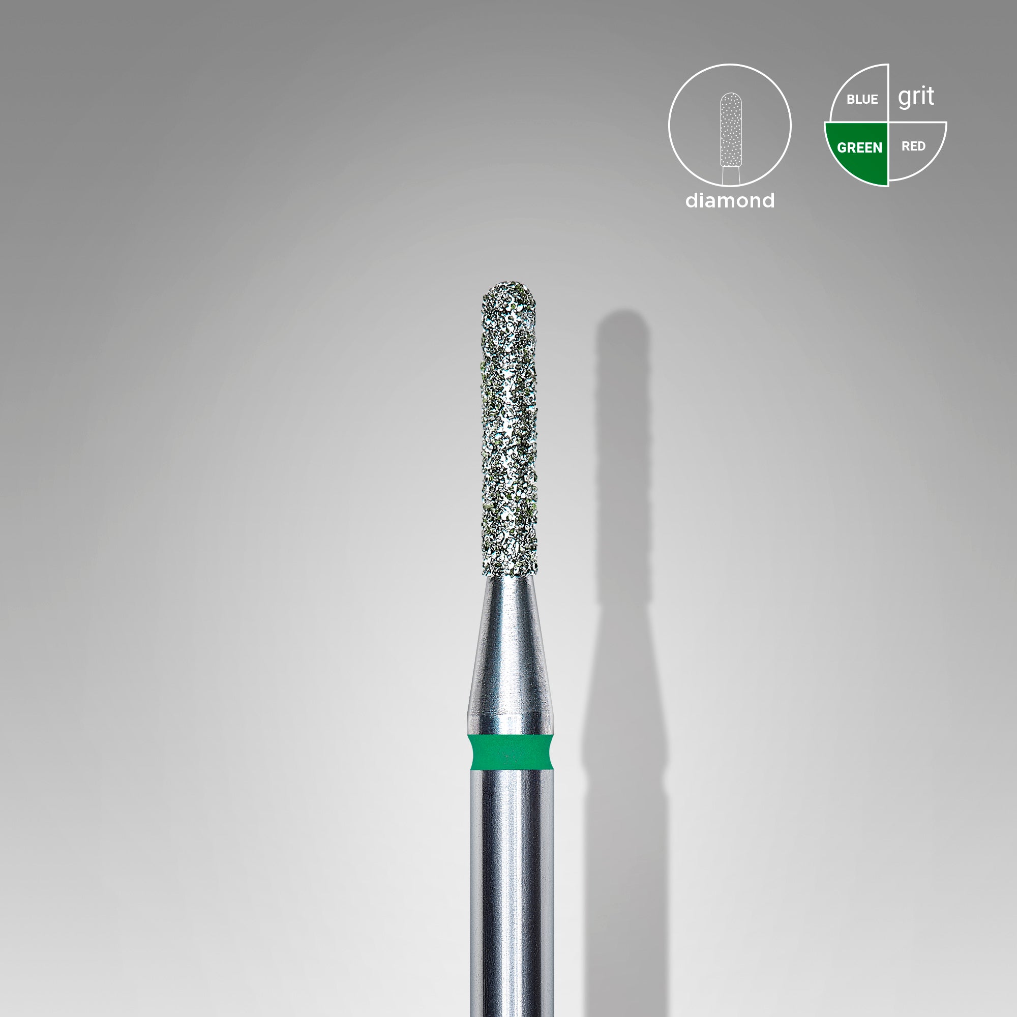 Diamond nail drill bit, rounded "cylinder", green, head diameter 1.4 mm/ working part 8 mm image 0